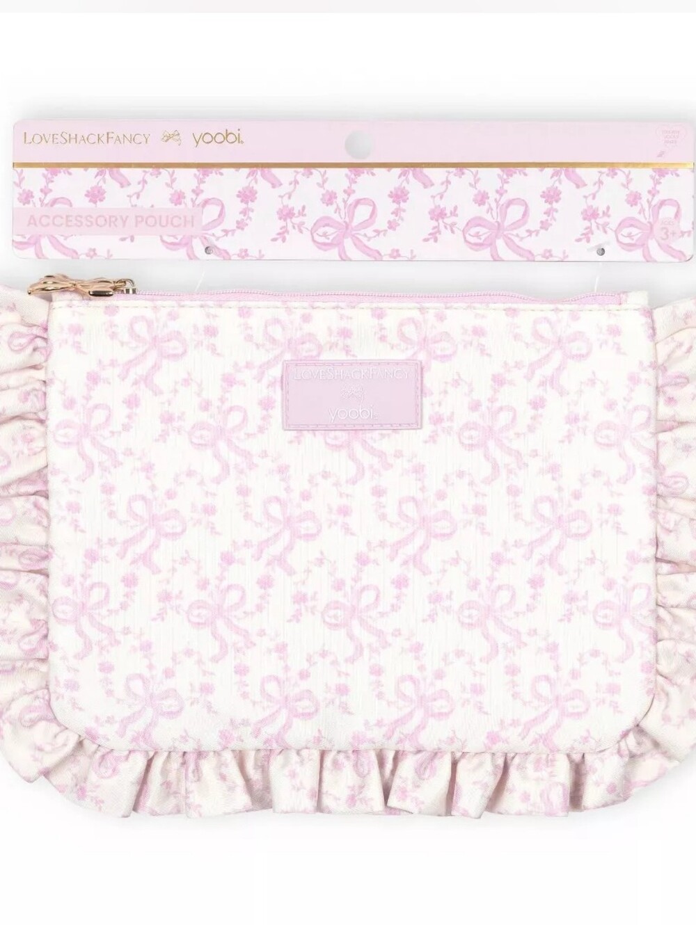 LoveShackFancy x Yoobi Coquette Bow Flat Zip Pencil Case with Ruffles